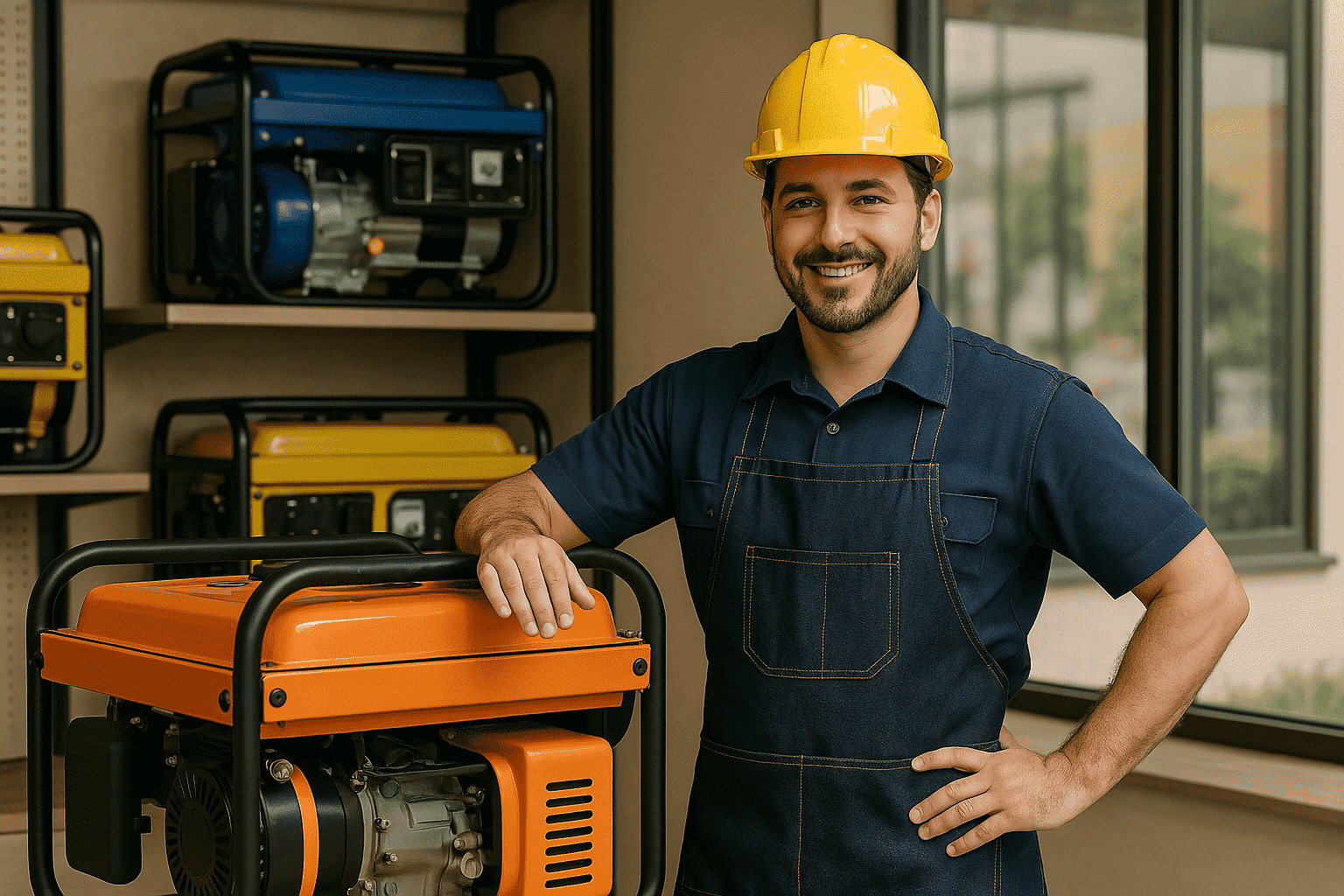 Generator parts organized in a workshop